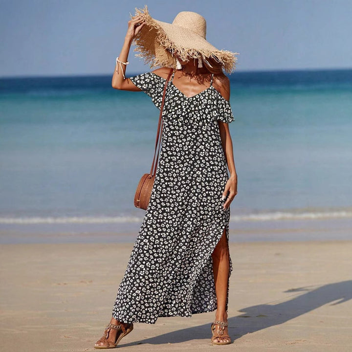 Dame Kold Skulder Floral Maxi Kjole Stilla