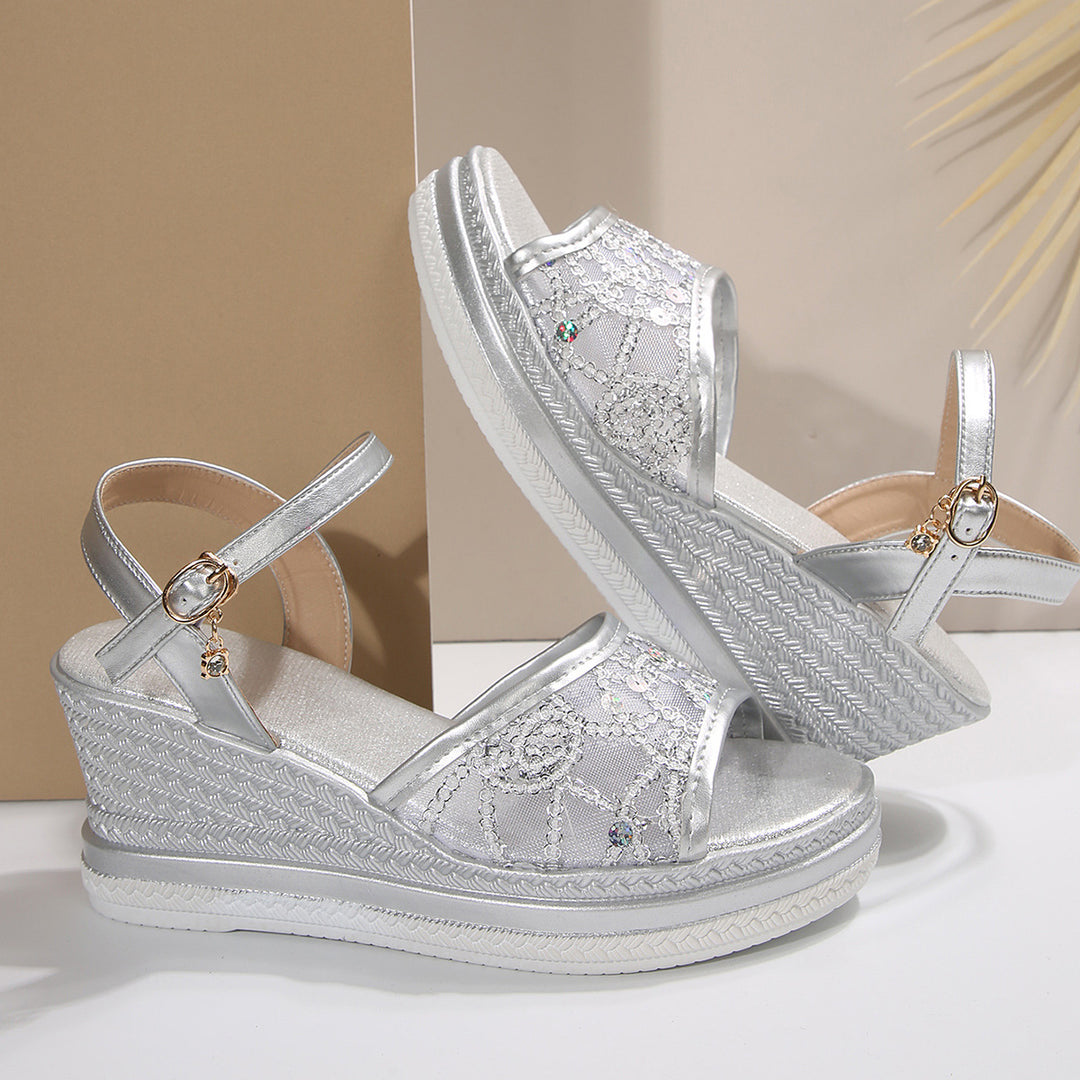 Dame Wedge-sandaler med glitrende spidsmønster og justerbar rem Stilla