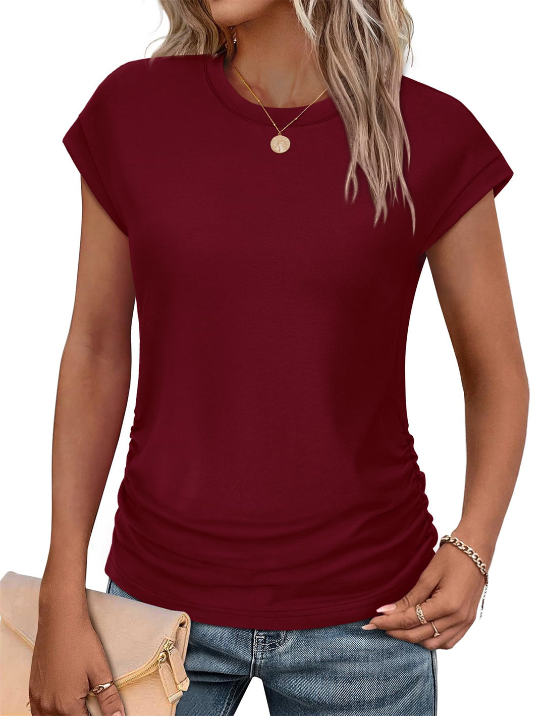 Dame afslappet T-shirt med rynke Stilla