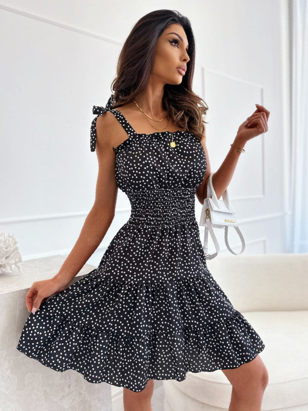 Damer Polka Dot Smocked Sommerkjole Stilla