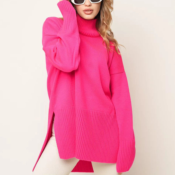 Dame afslappet rullekravepullover med sidelidsdetaljer og struktureret design Stilla