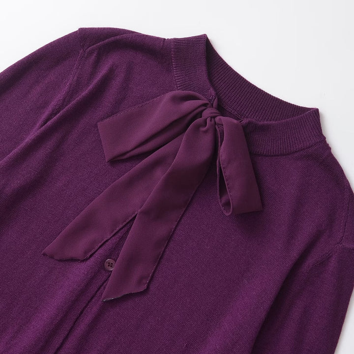 Femme Sløjfe-krav Tie Cardigan Pullover Stilla