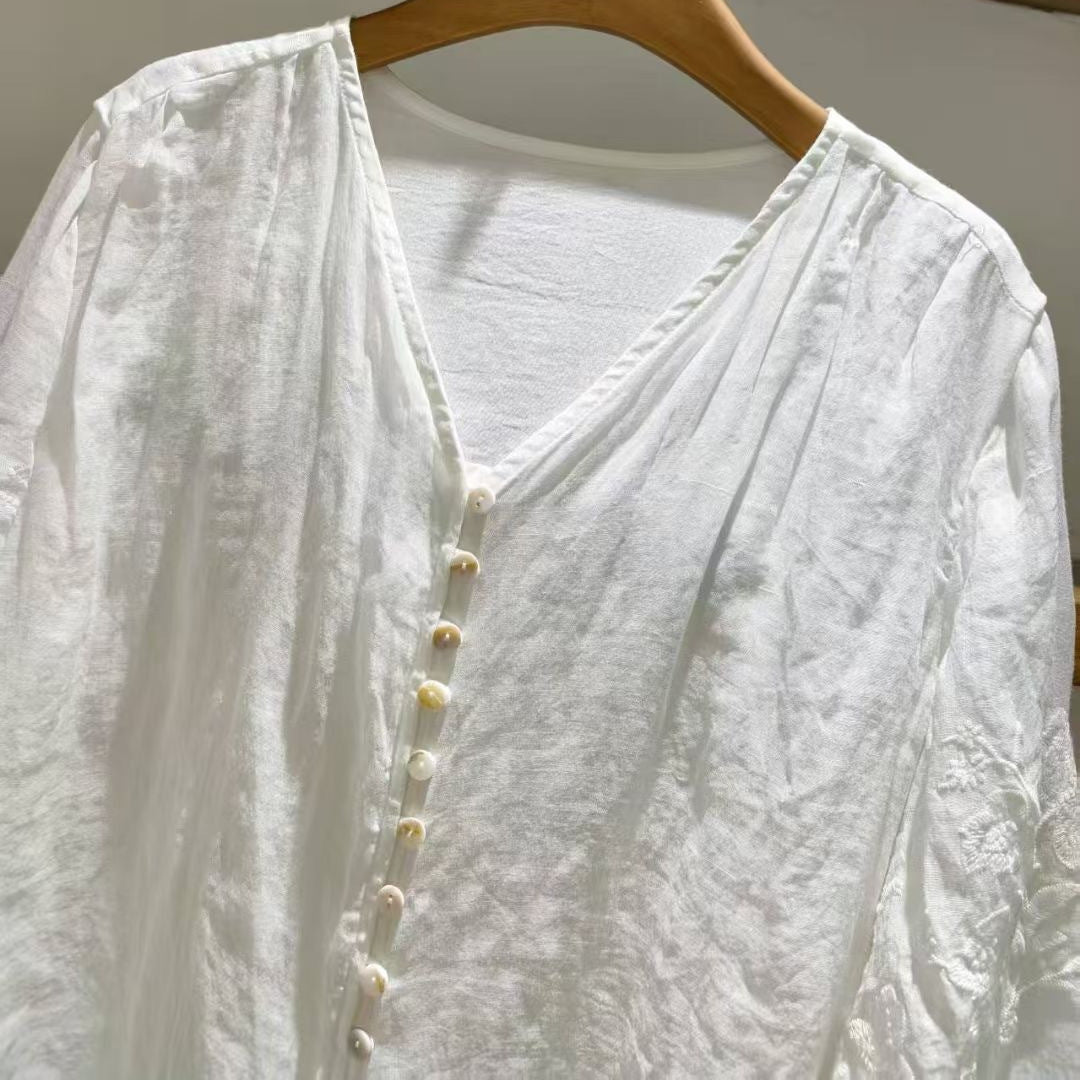Femme Letvægts Flydende Knaplist Bluse Stilla