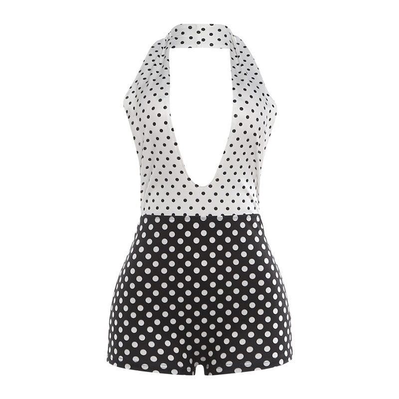 Damen Jumpsuit mit tiefem V-Ausschnitt und trendigem Punktedesign Skovae