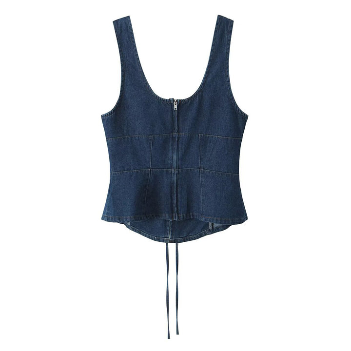 Dame afslappet denim-overdel med snøring og figursyet snit Stilla