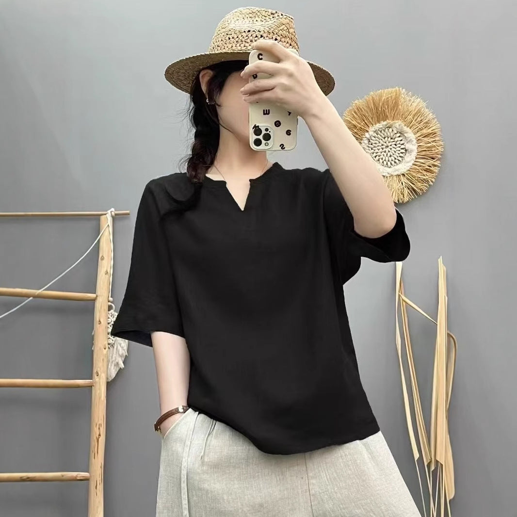 Femme Let V-Udskæring Linned Top Stilla