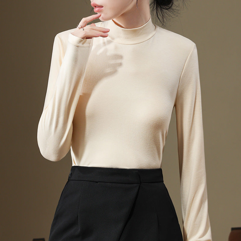 Dame Langærmet Turtleneck Top i blødt materiale med figursyet pasform Stilla
