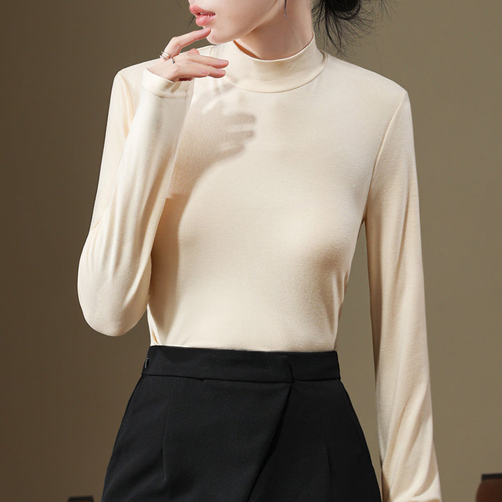 Dame Langærmet Turtleneck Top i blødt materiale med figursyet pasform Stilla