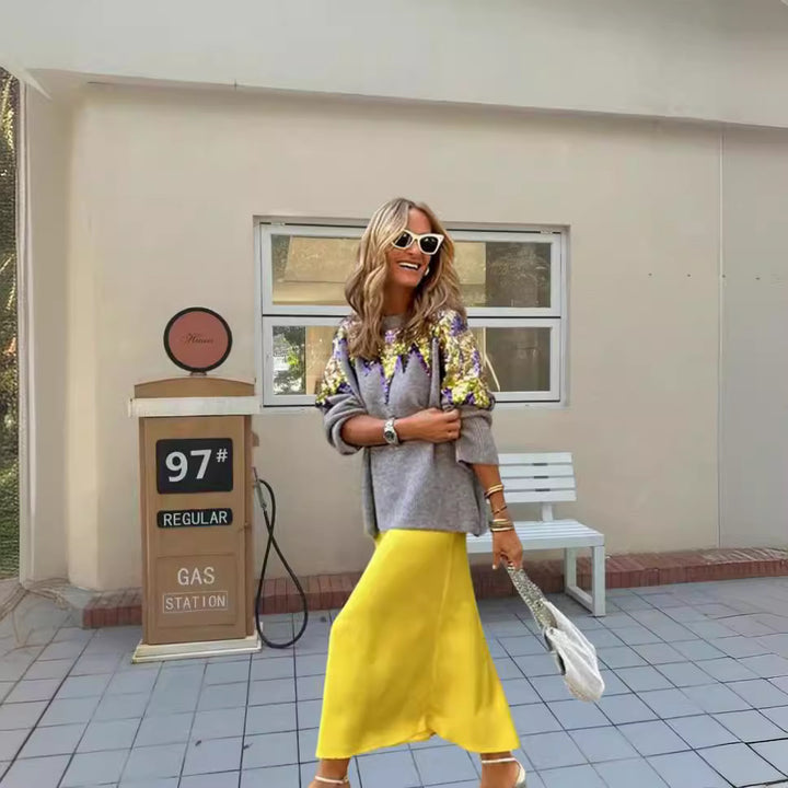 Damer Glitrende Oversized Sweater med Unik Design og Funklende Detaljer Skovae