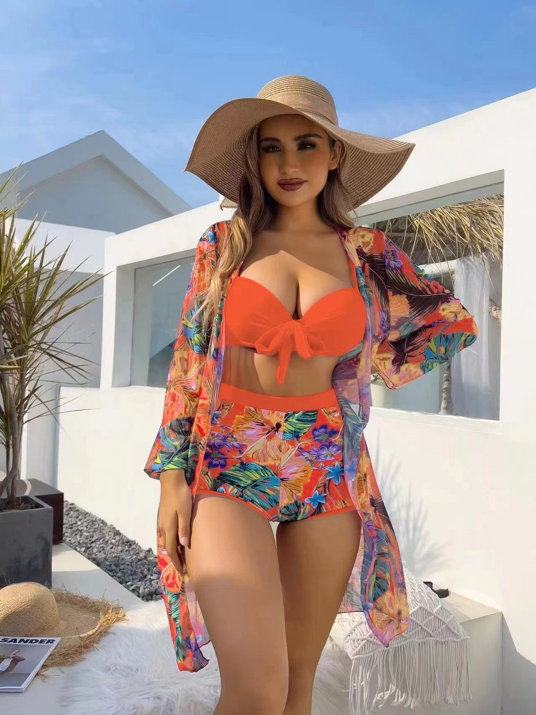 Dame bikini-sæt med blomsterdesign og farvet indpakningsoverdel Stilla