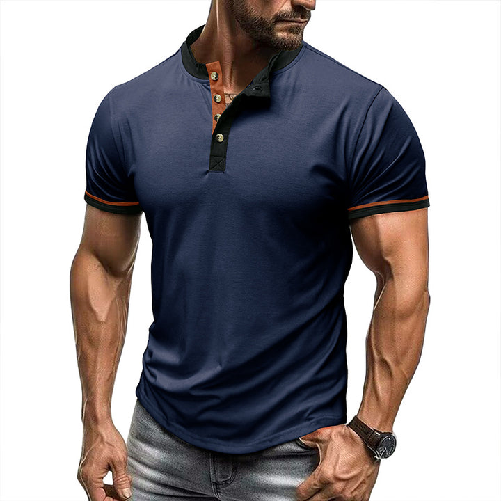 Herrer Korte ærmer-Henley-skjorte med elegante kontrastdetaljer og komfortabel knaplukning Stilla