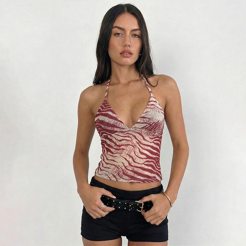Damen Halter-Top mit exotischem Tiermuster und figurbetontem Schnitt Skovae