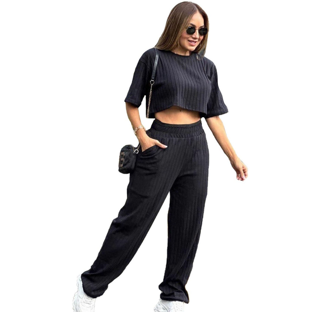 Dame Kortærmet Crop-Top med matchende Løse Bukser Stilla