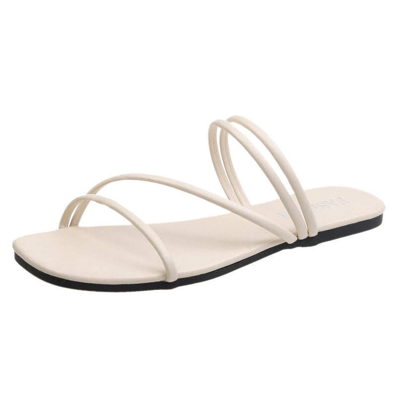 Dame nan minimalistisk slip-on sandal med filigran stropper og polstret komfortfodbed Skovae