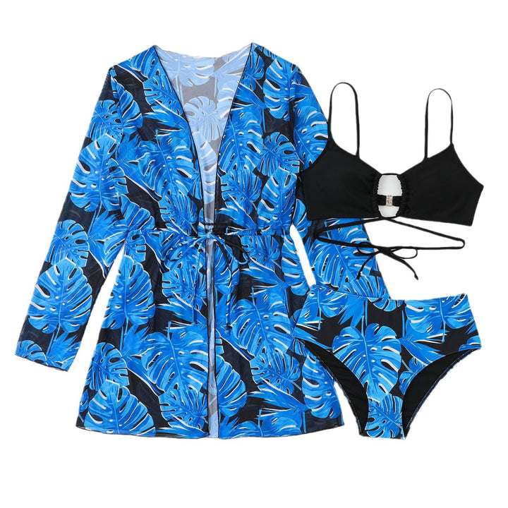 Dame bikinisæt med trendy kaftan og høj talje Stilla