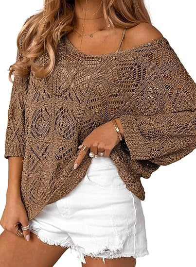 Dame strikpullover med åbent skulderdesign Stilla