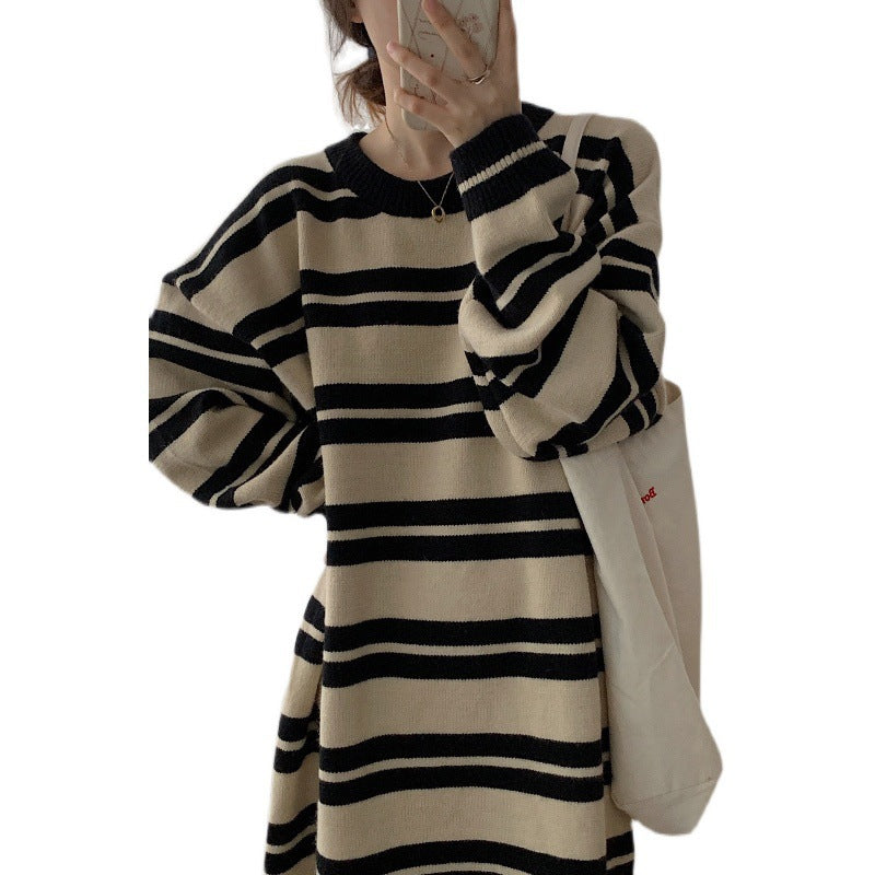 Femme Oversized Stribet Strikbluse-Kjole Stilla