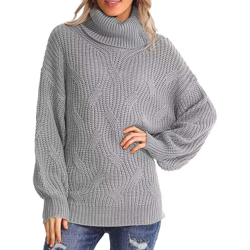 Kvinders strikkede sweater med høj krave og struktureret stingudseende Stilla