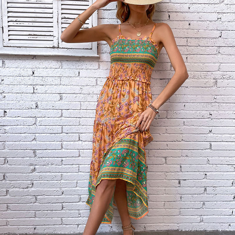 Femme Bohemian Maxi-Sommerkjole med flæsekant-detalje Stilla