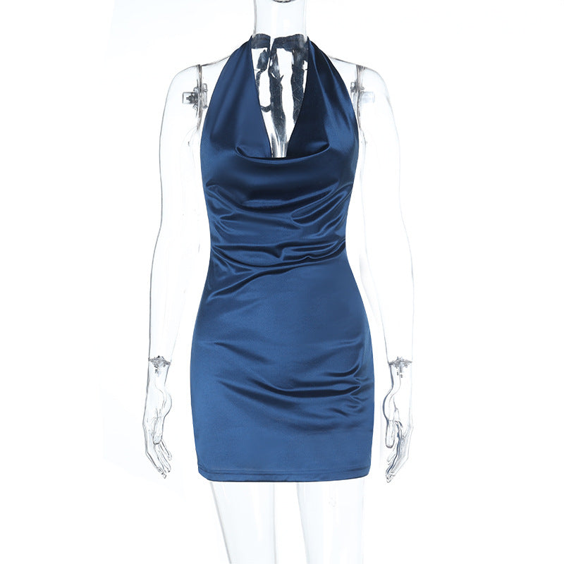 Dame elegant halterneck minikjole med forførende drapering Skovae