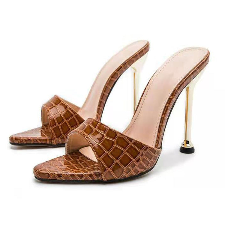 Dame Højhælede Slippers med elegant Krokodil Prægning Stilla