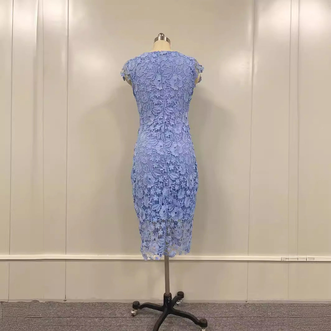 Dame Elegant Midi kjole med blomster spidsapplikationer og kropsnær pasform Stilla