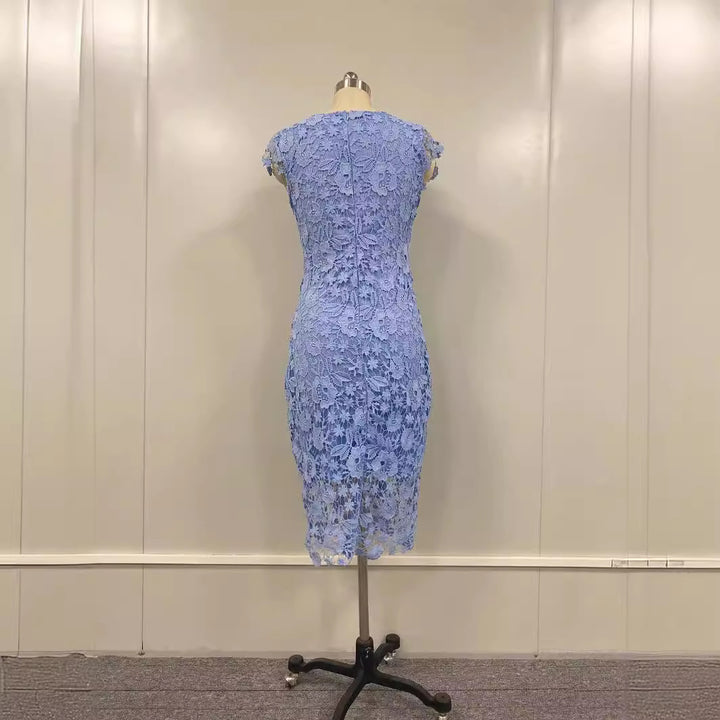 Dame Elegant Midi kjole med blomster spidsapplikationer og kropsnær pasform Stilla