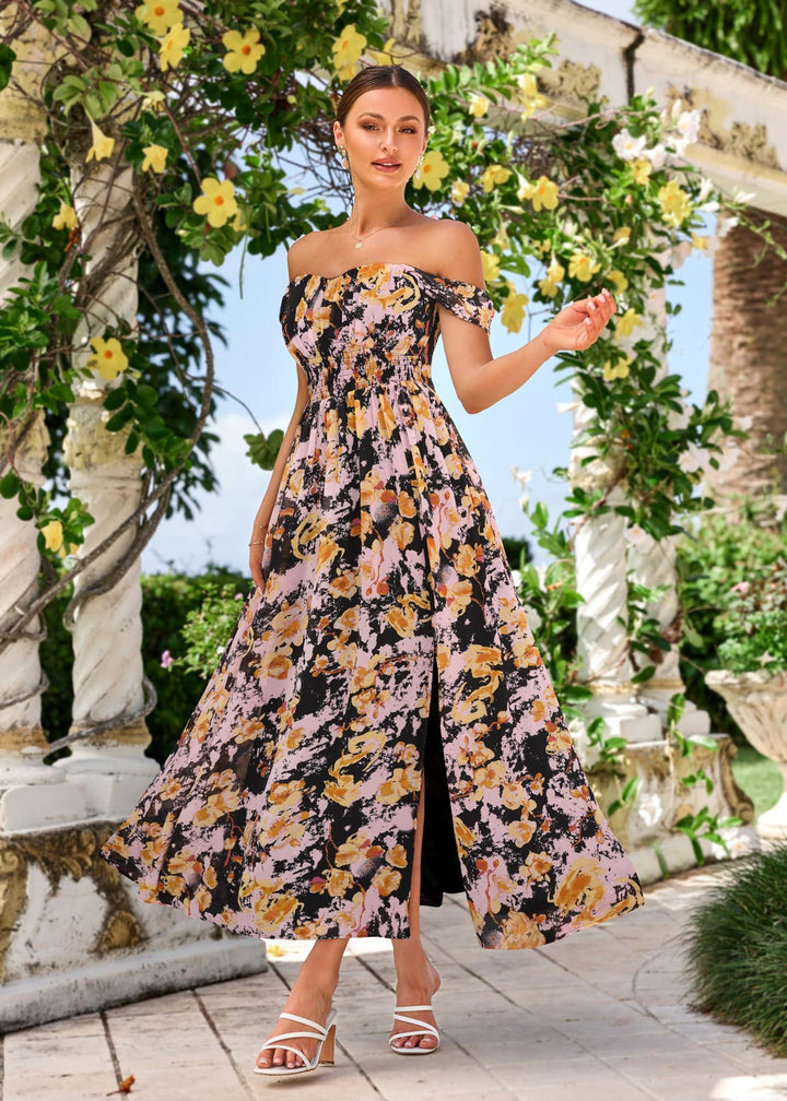 Dame Maxikjole med off-shoulder design og ruffle detaljer Stilla