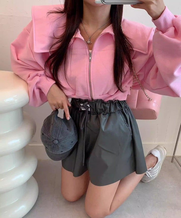 Kvinder moderne cropped sweatshirt jakke med generøs krave Stilla