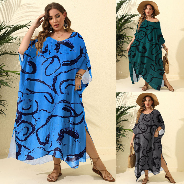 Femme Elegante Abstrakt Trykt Kaftan Stilla