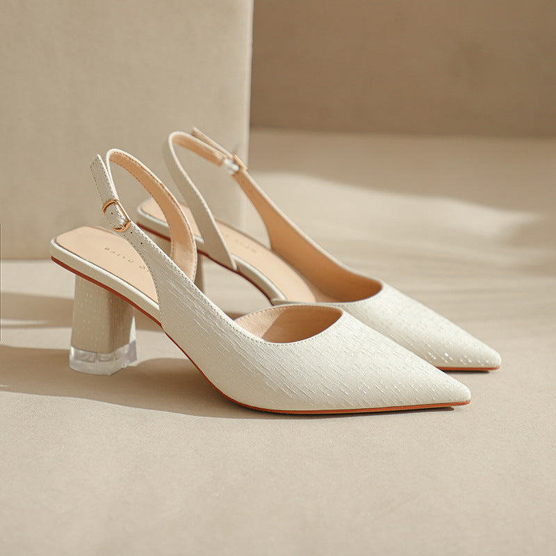 Dame Elegant Spids Tå Slingback Hæle med Transparent Blokhæle Stilla
