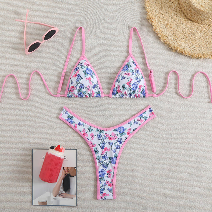 Dame bikini-sæt med blomstertriangel-top og høj benudskæring Stilla