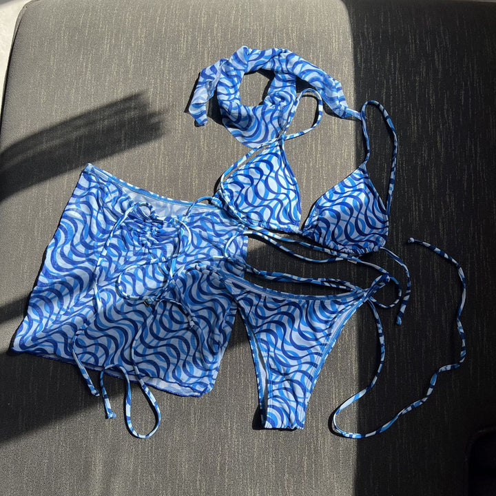 Dame Strand-Bikini-Sæt med fashionable draperingsdetaljer og drømmemønster Stilla