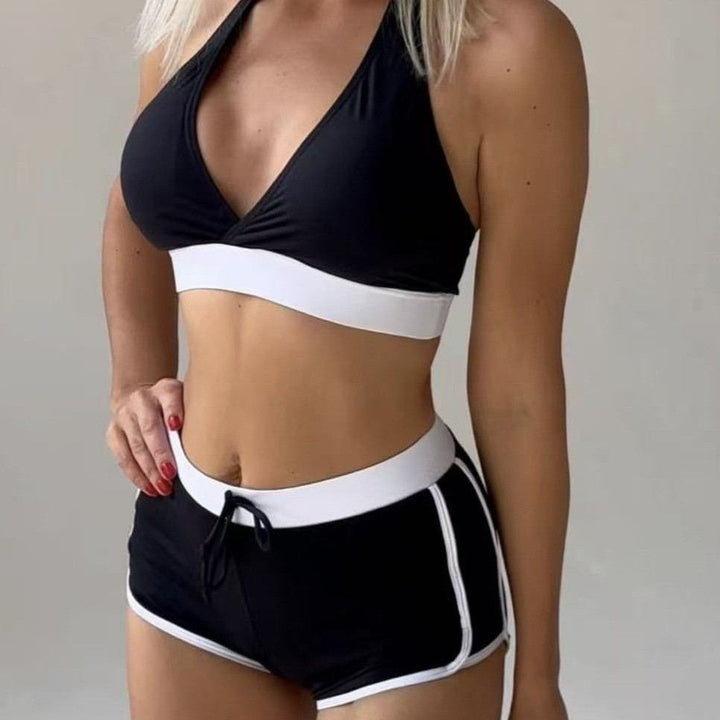 Dame Sport-Bikini-Sæt med stilfuld høj talje og moderigtigt krave Skovae