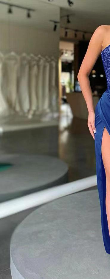 Dame Glamourøs Aftenkjole med højt skåret slit og pyntet overdel Stilla