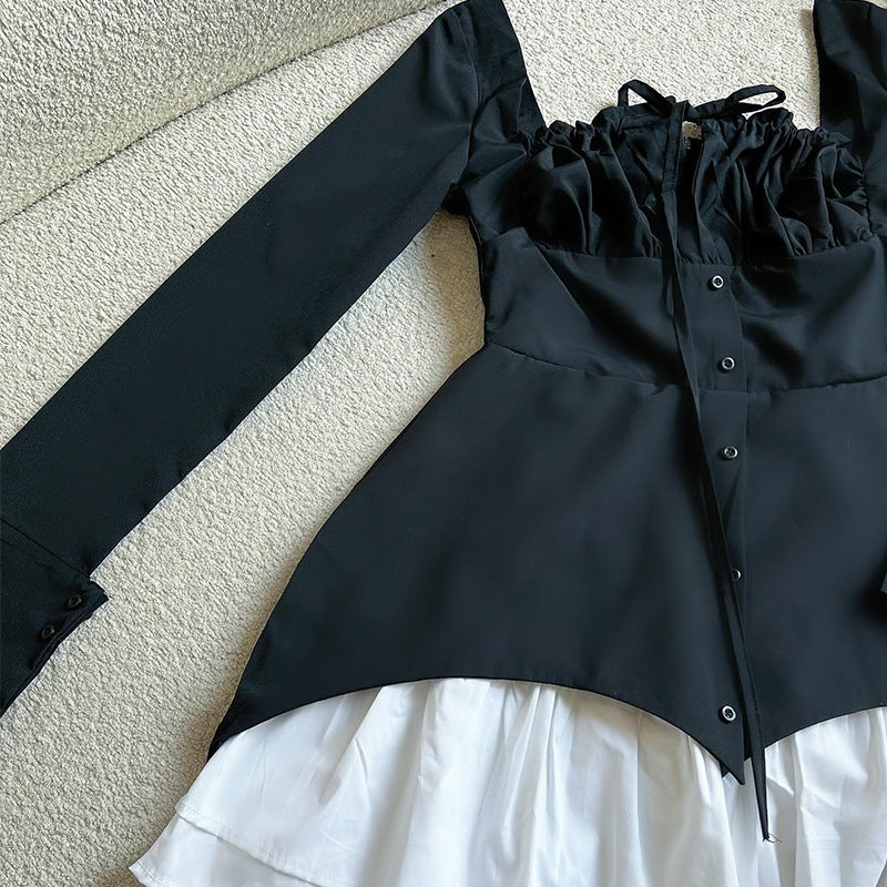 Dame bomuldsbluse med dekorativt underkjole og justerede ærmer Stilla