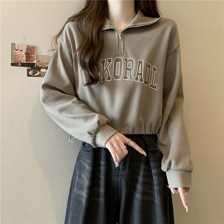 Femme Cropped Half-Zip Sweatshirt med Snøre-Detail Stilla