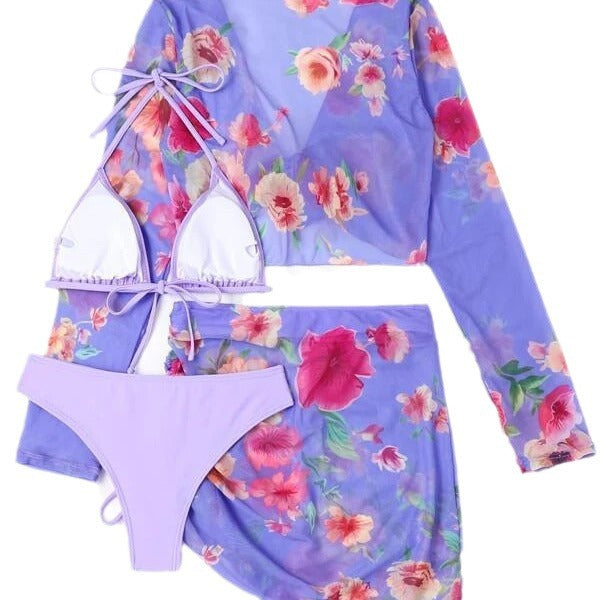 Dame blomstermønster crop top og miniskørt sæt Stilla
