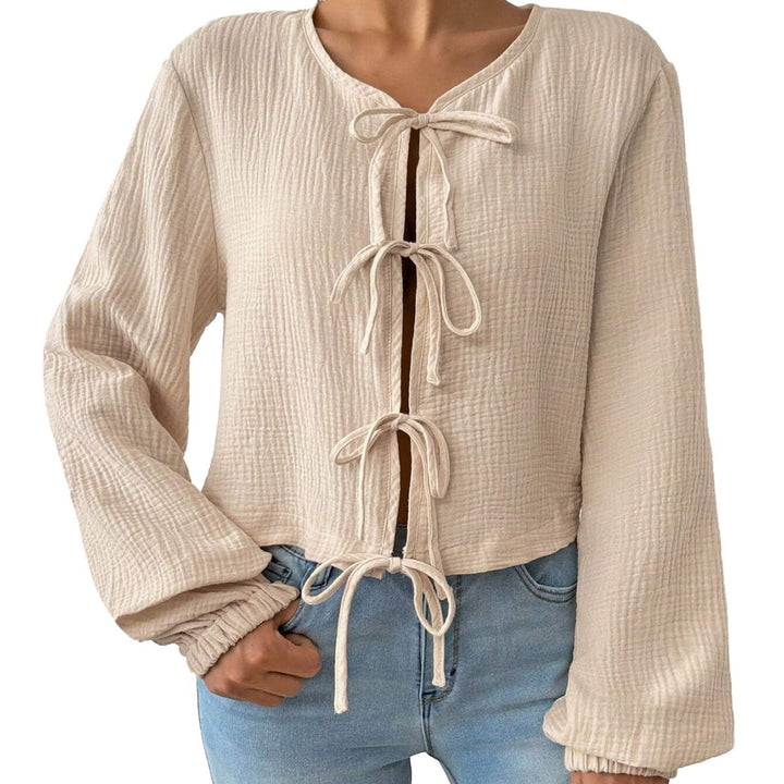 Dame cropped bluse top med sofistikerede snore detaljer Stilla