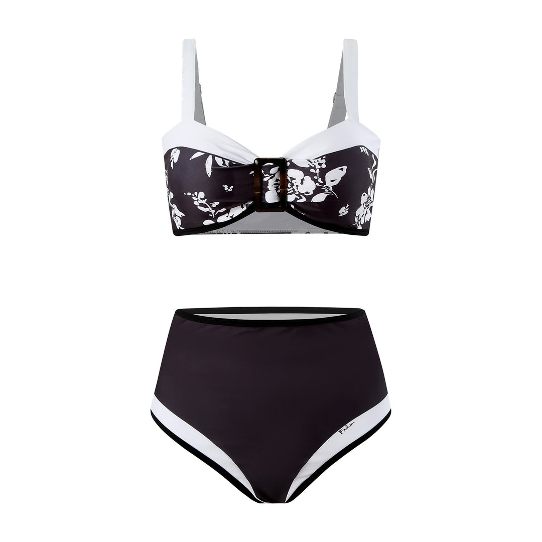 Dame højtaljet bikini med aftageligt pude og blomsterprint Stilla