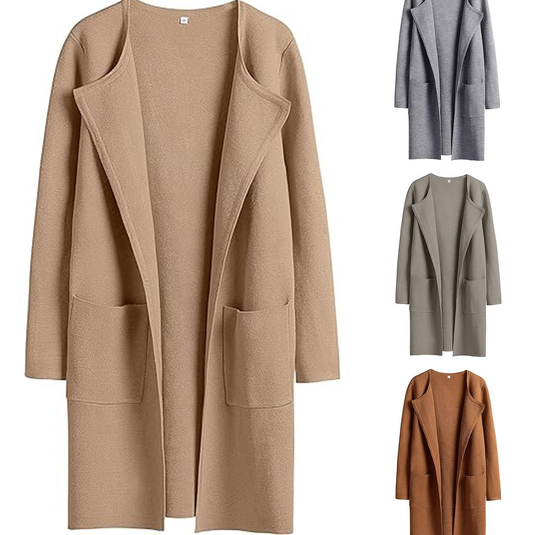 Dame Oversized Strikjakke med åbne front og praktiske lommer Stilla
