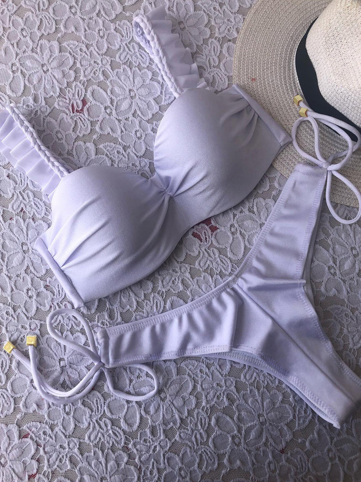 Dame Bikini-sæt med raffinerede flæse detaljer og høj talje snit Stilla