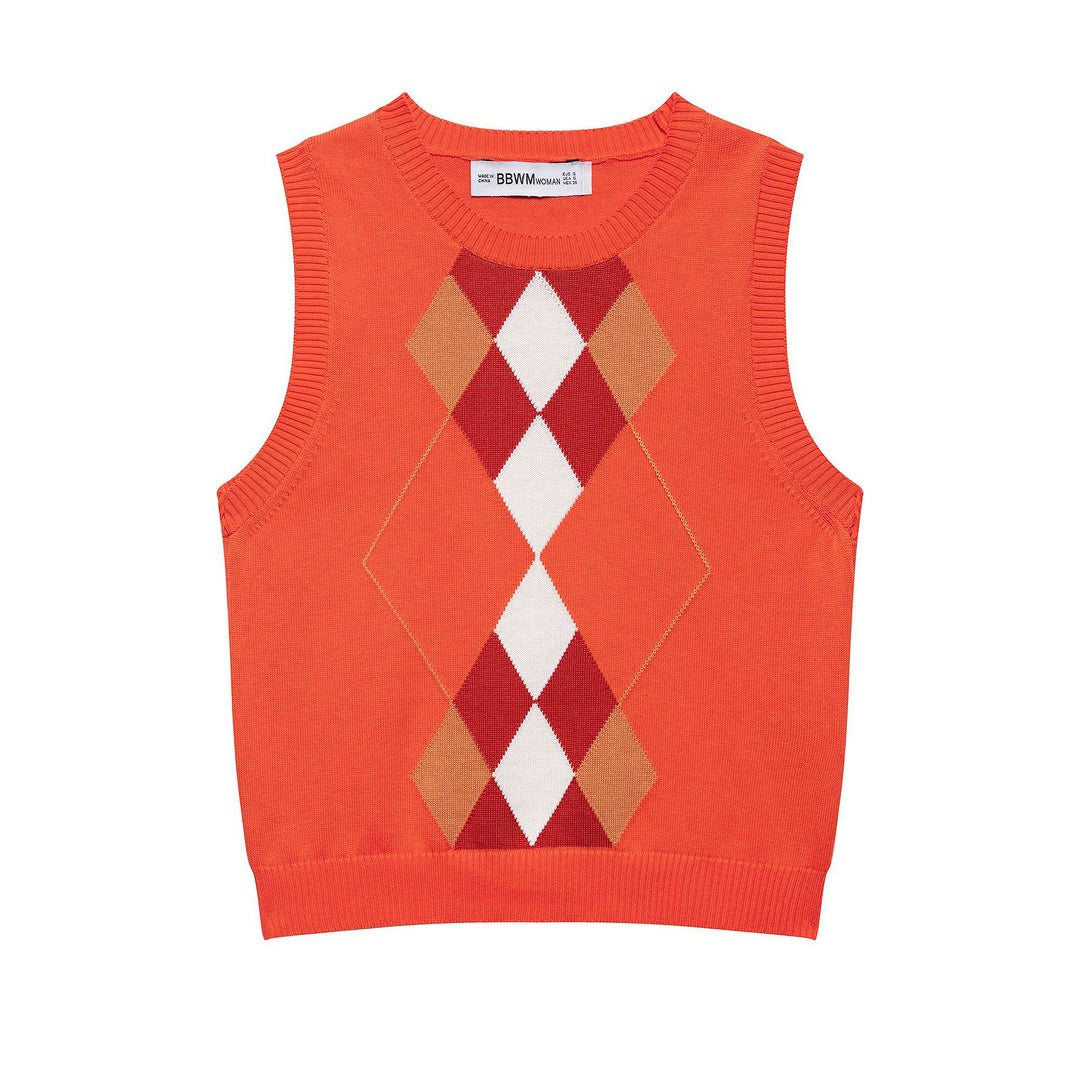 Femme Argyle Strik Crop Pullover Stilla