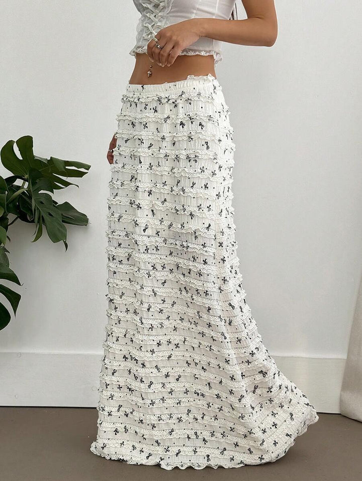 Dame Maxiskørt med struktureret design og blomsterbroderier Stilla