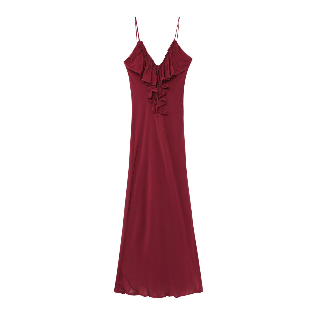 Femme Rynk Chiffon Maxi Kjole med justerbare stropper Stilla