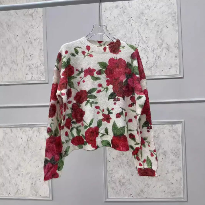 Dame Pullover med iøjnefaldende blomsterdesign og afslappet snit Stilla