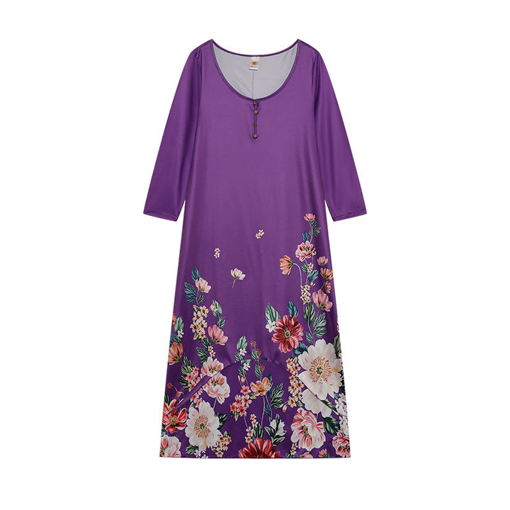 Dame Langærmet Floral Print Maxi Kjole Stilla