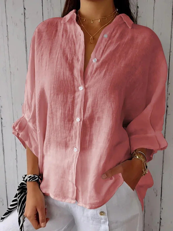 Dame casual linned bluse med knapdetalje og løs pasform Stilla