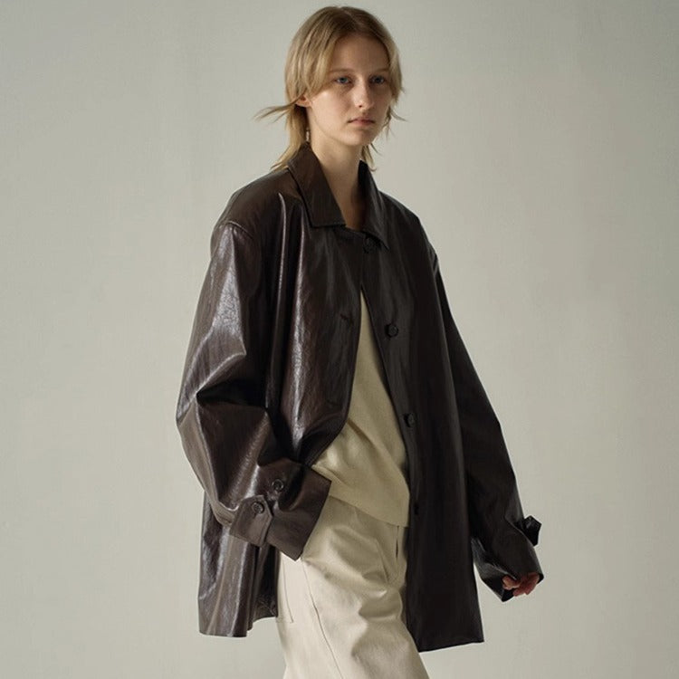 Kvinders fashionable faux læderjakke med oversized pasform Stilla