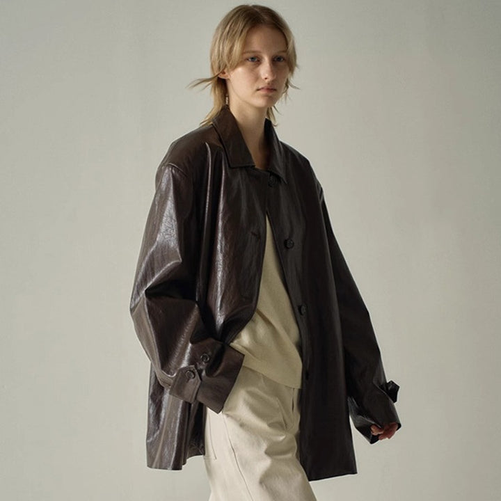Kvinders fashionable faux læderjakke med oversized pasform Stilla